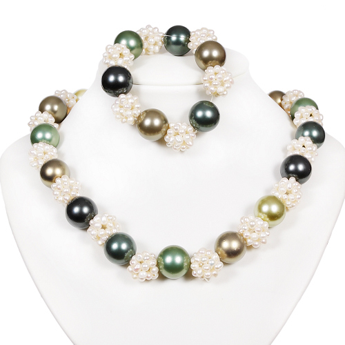 Armkette + Halskette 7051 - Süßwasserperlen & Muschelkernperlen - zum Schließen ins Bild klicken